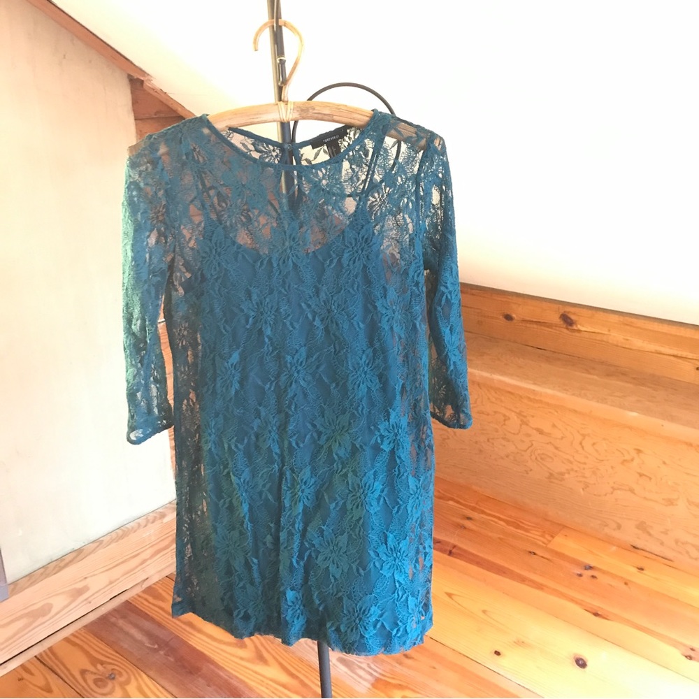 Forever 21 Teal Lace Sheath Dress, EUC, S